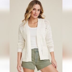 NEW! Maurcies Open Stitch Pocket Cardigan, Soft White, Size Medium
